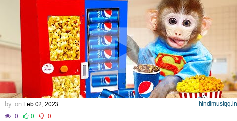 Baby Monkey Bi Bon playing with POPCORN PEPSI Vending Machine so funny | Animals Home Monkey pagalworld mp3 song download