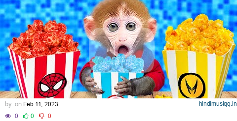 Cute Baby Monkey Bi Bon Making Colorful Popcorn and naughty in the garden with puppy and duckling pagalworld mp3 song download